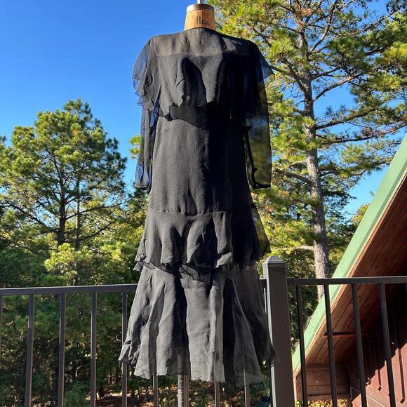 Vintage 20s/30s Silk Chiffon Tiered Flowy Ruffled Minimalist Flapper Dress XXS - Picture 7 of 9